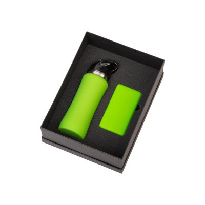 Подарочный набор с бутылкой для воды и повербанком С2, 10000 mAh, зеленое яблоко-0