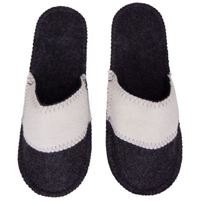 Тапочки белые/серые с отворотом без вышивки-1