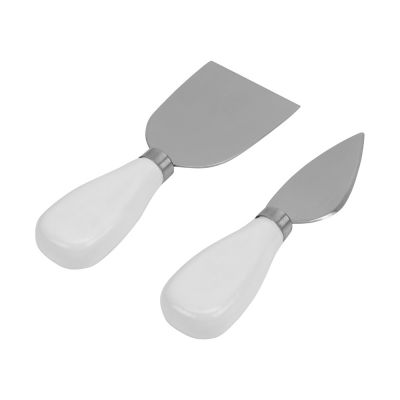 Набор для сыра Cheese Break: 2  ножа керамических на  деревянной подставке, керамическая доска-3