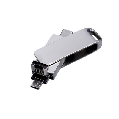 USB 3.0-флешка на 32 Гб поворотный механизм, c дополнительным разъемом Micro USB с одноцветным металлическим клипом-2