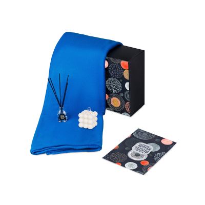 Подарочный набор с пледом, свечой и диффузором, синий-0