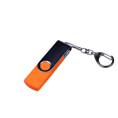 USB-флешка на 16 Гб поворотный механизм, c двумя дополнительными разъемами MicroUSB и TypeC, оранжевый-0