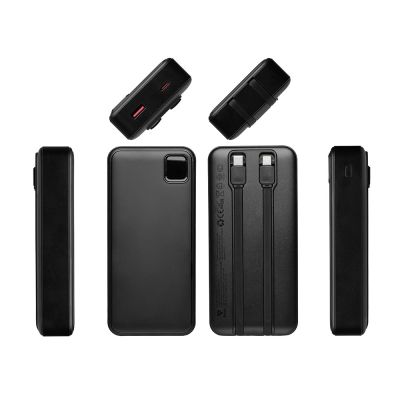 Внешний аккумулятор со встроенными кабелями Фрэйм Про, быстрая зарядка, 20000мач, черный-2