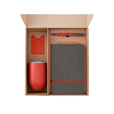 Набор с термокружкой, блокнотом, ручкой и ланчбоксом Refreshment, красный-1