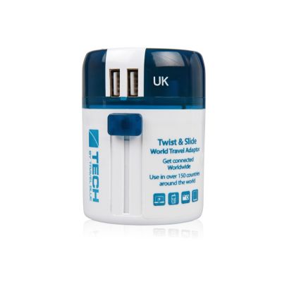 Адаптер с 2-умя USB-портами для зарядки Travel Blue Twist & Slide Adaptor голубой/белый-6