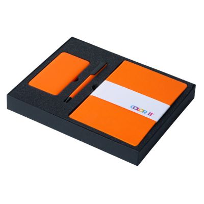 Подарочный набор c блокнотом С2, ручкой и повербанком 10000 mAh, оранжевый-1