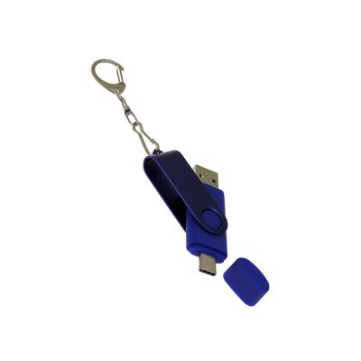 USB-флешка на 256 Гб 2 в 1 поворотный механизм, c дополнительным разъемом Type-C с одноцветным металлическим клипом, синий-3