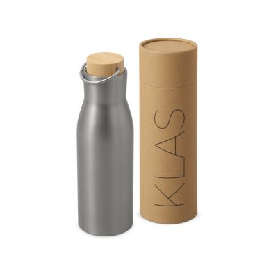 Вакуумная термобутылка с бамбуковой крышкой Klas, 500 мл, серебристый-0