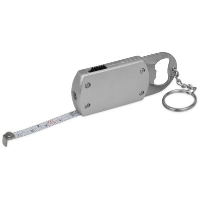 Брелок-открывалка с рулеткой и фонариком Open, серебристый-1