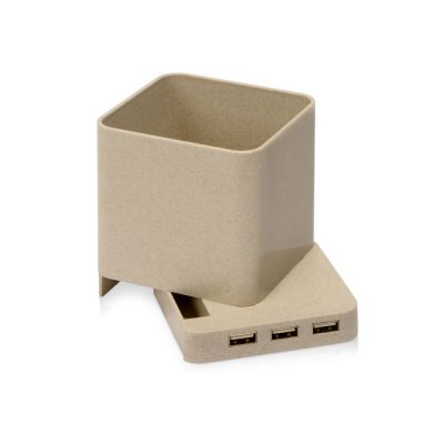 Настольный органайзер Cubic из пшеничного волокна с функцией беспроводной зарядки и выходами USB-1