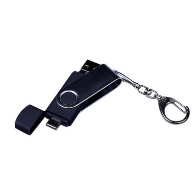 USB-флешка на 32 Гб поворотный механизм, c двумя дополнительными разъемами MicroUSB и TypeC, черный-3