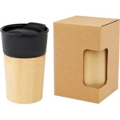 Фарфоровая кружка Pereira с бамбуковой внешней стенкой объемом 320 мл, черный глянцевый-0