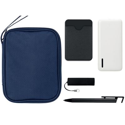 Подарочный набор с флешкой, повербанком и ручкой, темно-синий/черный-0