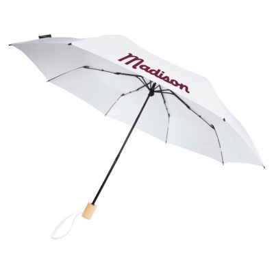 Birgit, складной ветроустойчивой зонт диаметром 21 дюйм из переработанного ПЭТ, белый-6