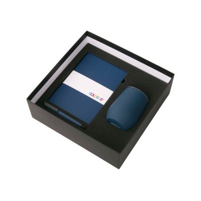 Подарочный набор c блокнотом C1, ручкой и термокружкой, темно-синий-1