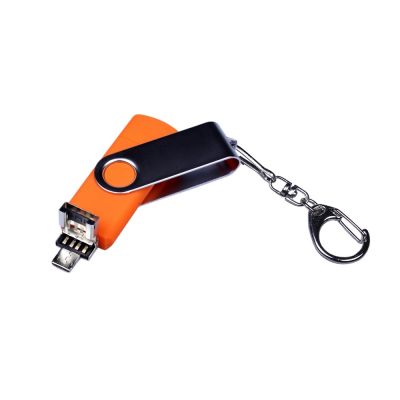 USB-флешка на 32 Гб поворотный механизм, c двумя дополнительными разъемами MicroUSB и TypeC, оранжевый-2