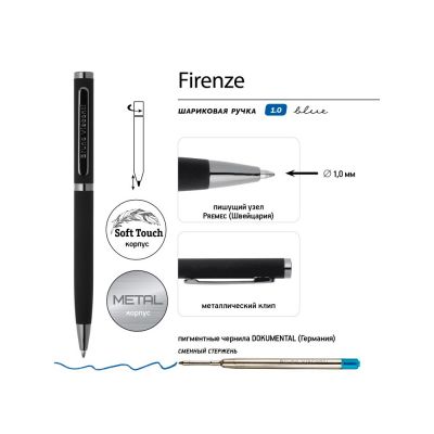 Ручка Firenze шариковая автоматическая софт-тач, черная-2