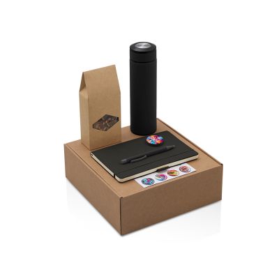 Подарочный набор с термосом, блокнотом, ручкой и чаем, черный-0