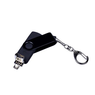 USB-флешка на 32 Гб 3 в 1 поворотный механизм, c двумя дополнительными разъемами MicroUSB и TypeC C с одноцветным металлическим клипом, черный-2