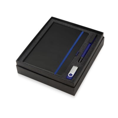 Подарочный набор Q-edge с флешкой, ручкой-подставкой и блокнотом А5, синий-1