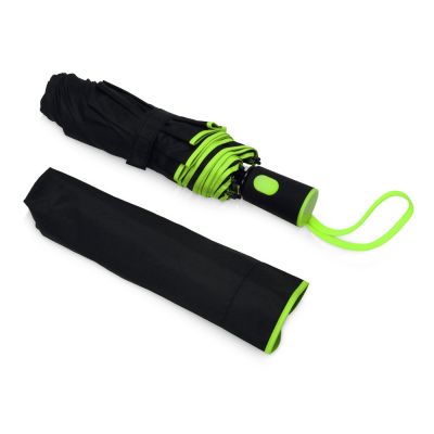 Зонт-полуавтомат складной Motley с цветными спицами, черный/зеленое яблоко-2