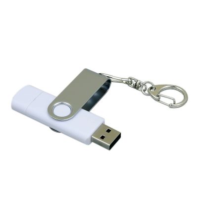 Флешка с  поворотным механизмом, c дополнительным разъемом Micro USB, 16 Гб, белый-2