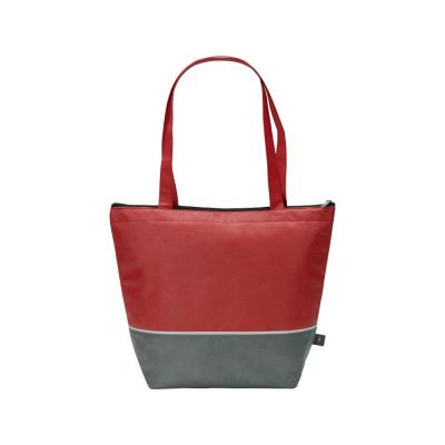 Сумка-холодильник Reviver с длинными ручками из нетканого переработанного материала RPET, красный/серый-2