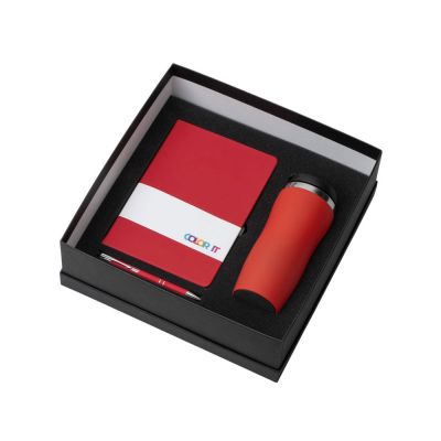 Подарочный набор с блокнотом С1, металлической ручкой и термокружкой, красный-1