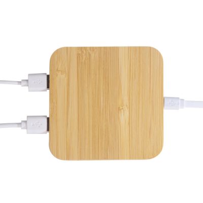 USB-хаб с беспроводной зарядкой из бамбука Plato-8