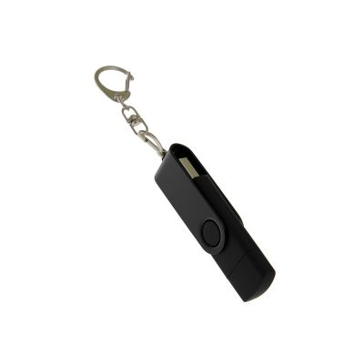 USB-флешка на 32 Гб 2 в 1 поворотный механизм, c дополнительным разъемом Type-C с одноцветным металлическим клипом, черный-1