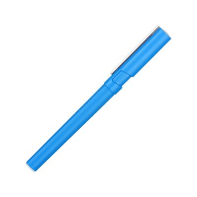 Ручка пластиковая шариковая трехгранная Nook с подставкой для телефона в колпачке, голубой/белый-2