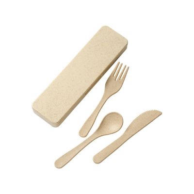 Набор столовых приборов Bamberg из бамбукового волокна, бежевый-3