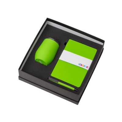 Подарочный набор c блокнотом C2, ручкой и термокружкой, зеленое яблоко-1