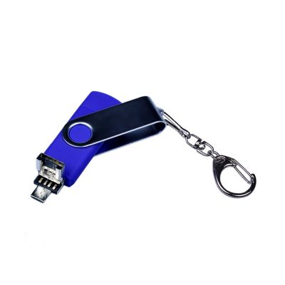 USB-флешка на 32 Гб поворотный механизм, c двумя дополнительными разъемами MicroUSB и TypeC, синий-2