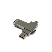 USB-флешка на 64 Гб поворотный механизм 2 в 1, c дополнительным разъемом Type-C с одноцветным металлическим клипом, серебристый