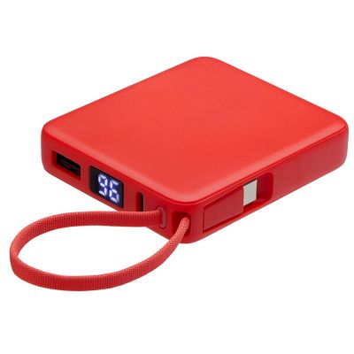 Внешний аккумулятор со встроенным кабелем USB-C Дэнси, 5000 мАч, красный-1