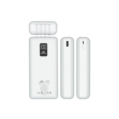 RIVACASE VA2220 (20000 мАч) внешний аккумулятор с дисплеем и встроенными кабелями, белый, 12/24-3