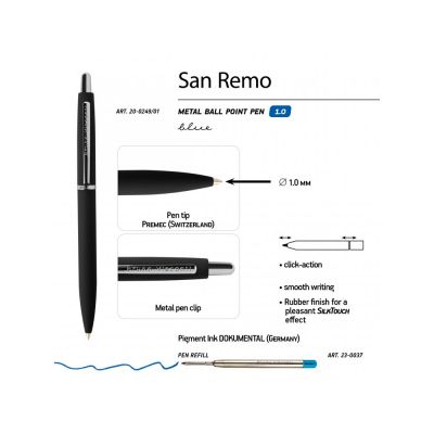Ручка SAN REMO шариковая  автоматическая, черный металлический корпус, 1.00 мм, синяя-2