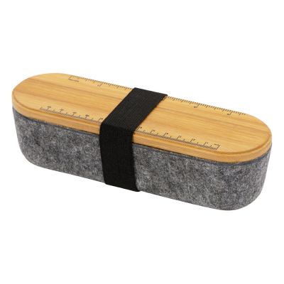 Пенал с линейкой и подставкой для телефона из бамбука Haruki, серый-1
