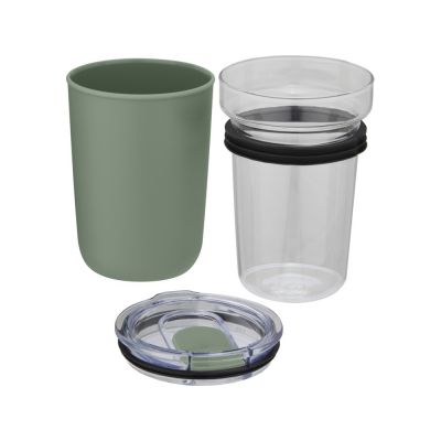Bello, стеклянная кружка объемом 420 мл с внешней стенкой из переработанного пластика, зеленый яркий-3
