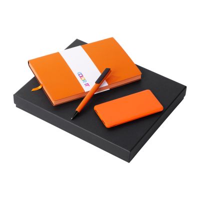 Подарочный набор c блокнотом С1, ручкой и повербанком 5000 mAh,  оранжевый-0