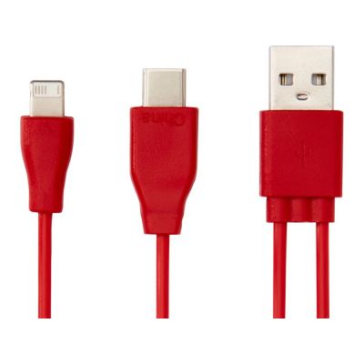 Двусторонний кабель для зарядки Ario 3-в-1 в тканевой оплетке, красный-4