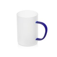 Стеклянная матовая кружка Акцент с цветной ручкой для сублимации, синий