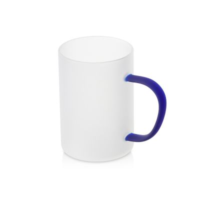 Стеклянная матовая кружка Акцент с цветной ручкой для сублимации, синий-0