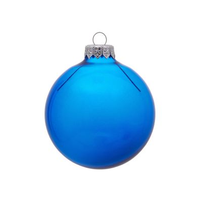 Стеклянный елочный шар Christmas bauble, синий прозрачный, с серебристым колпачком в черной коробке-0