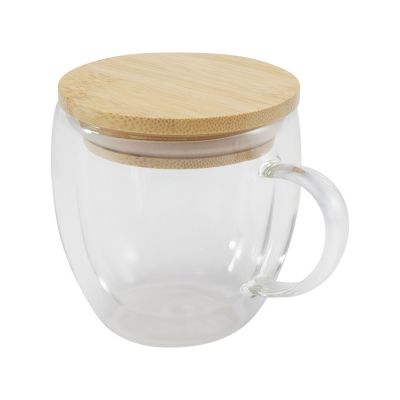 Стеклянная кружка Lenora емкостью 250 мл с бамбуковой крышкой - прозрачный-2