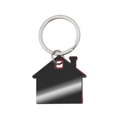 Металлический брелок с пластиковой цветной вставкой SteelPop House, серебристый с красным-1