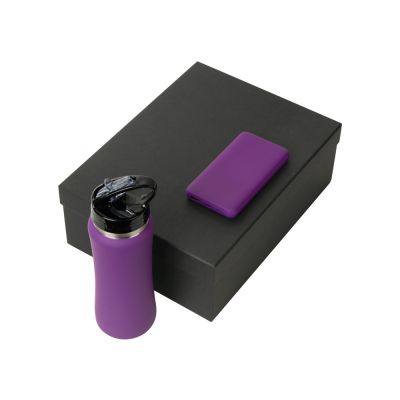 Подарочный набор с бутылкой для воды и повербанком С2, 10000 mAh, фиолетовый-1