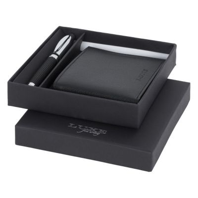 Подарочный набор из шариковой ручки и портмоне, черный-0