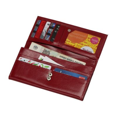 Портмоне дамское с отделениями для банкнот, кредитных карт и монет, красный-1